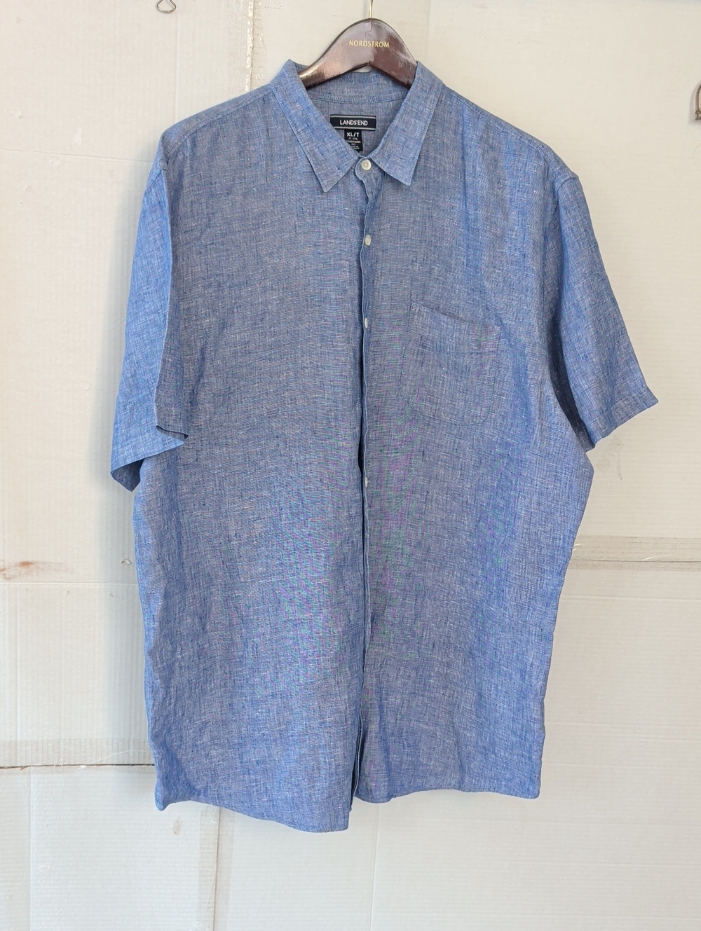 Lands' End Men's  Button Up Shirt   Blue SZ XLT linen Soft Lightweight  Office